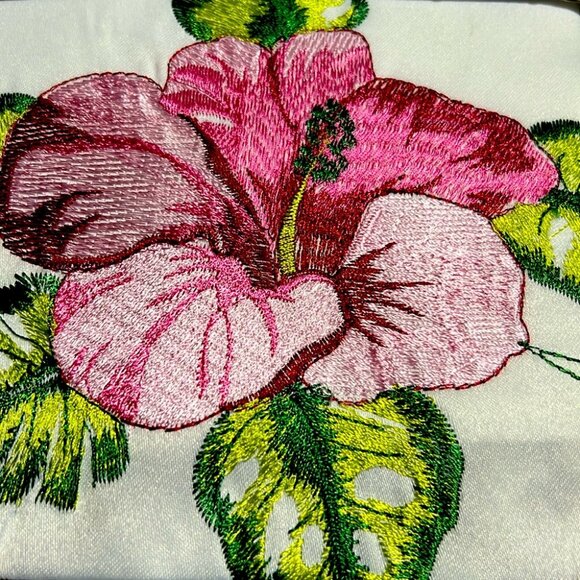 3PC Hibiscus Embroidery Kitchen Curtain Set - Picture 2 of 2